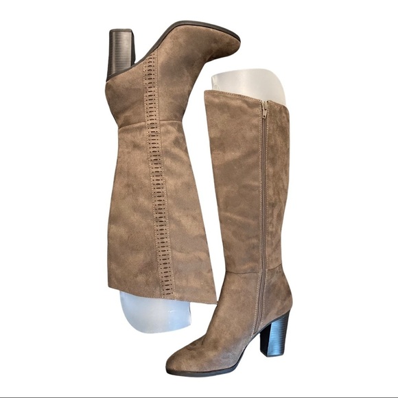 Simply Styled sz 6.5 gray taupe microfiber tall heeled boots - Picture 6 of 16